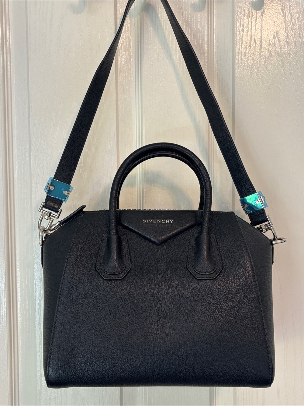Givenchy Small Antigona Black Pebbled Leather Satchel with Detachable Strap